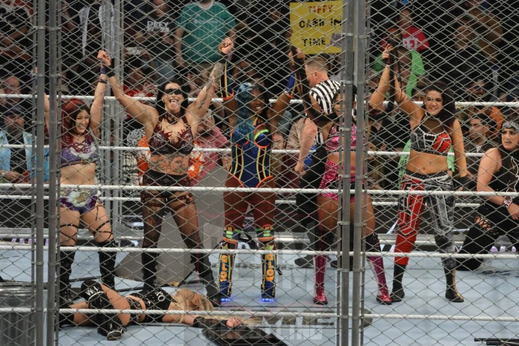 WarGames match: Rhea Ripley, Bayley, Bianca Belair, Iyo Sky, and Naomi vs. Liv Morgan, Racquel Rodriguez, Nia Jax, Candice LeRea, and Tiffany Stratton at WWE Survivor Series: War Games, at the Rogers Arena in Vancouver, BC, on Saturday, November 30, 2024. Photo by Mike Mastrandrea, https://www.instagram.com/mikemastrandrea_photography