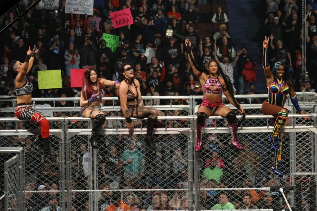 The winners of the WarGames match were Bayley, Iyo Sky, Rhea Ripley, Bianca Belair, and Naomi at WWE Survivor Series: War Games, at the Rogers Arena in Vancouver, BC, on Saturday, November 30, 2024. Photo by Mike Mastrandrea, https://www.instagram.com/mikemastrandrea_photography