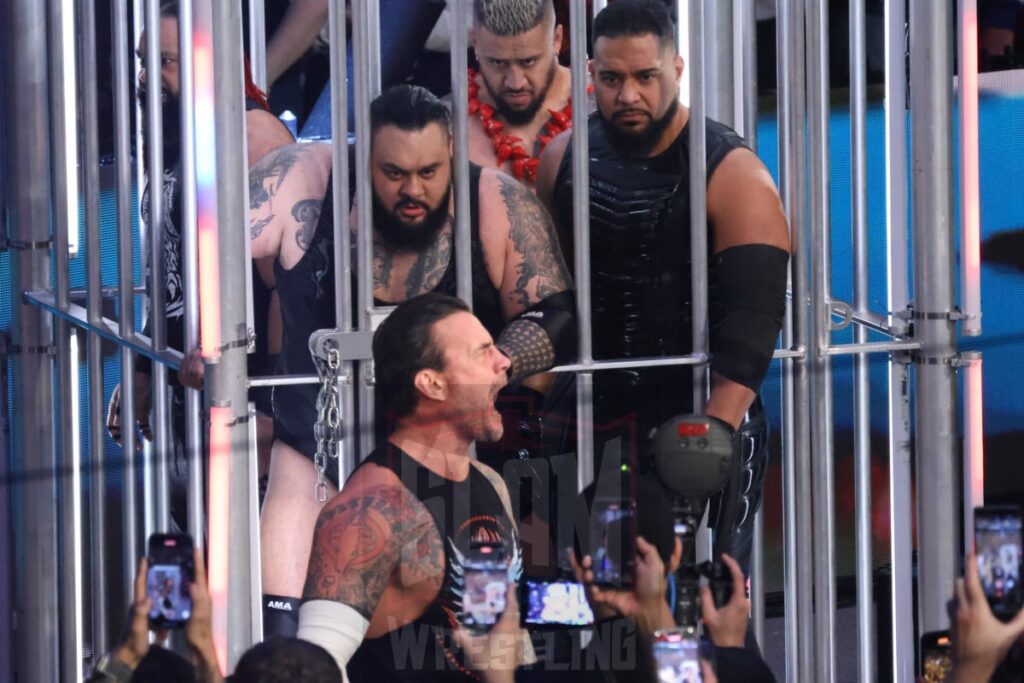 WarGames match: Roman Reigns, Sami Zayn, Jimmy Uso, Jey Uso, and CM Punk vs. Solo Sikoa, Tonga Loa, Tama Tonga, Jacob Fatu, and Bronson Reed at WWE Survivor Series: War Games, at the Rogers Arena in Vancouver, BC, on Saturday, November 30, 2024. Photo by Mike Mastrandrea, https://www.instagram.com/mikemastrandrea_photography