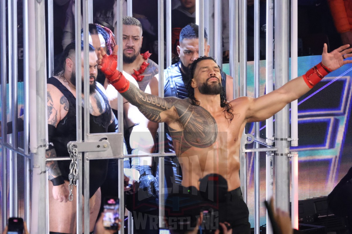 Roman Reigns before the WarGames match: Roman Reigns, Sami Zayn, Jimmy Uso, Jey Uso, and CM Punk vs. Solo Sikoa, Tonga Loa, Tama Tonga, Jacob Fatu, and Bronson Reed at WWE Survivor Series: War Games, at the Rogers Arena in Vancouver, BC, on Saturday, November 30, 2024. Photo by Mike Mastrandrea, https://www.instagram.com/mikemastrandrea_photography