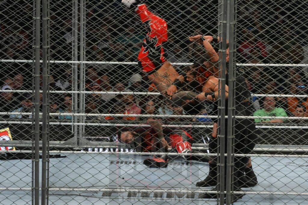 WarGames match: Roman Reigns, Sami Zayn, Jimmy Uso, Jey Uso, and CM Punk vs. Solo Sikoa, Tonga Loa, Tama Tonga, Jacob Fatu, and Bronson Reed at WWE Survivor Series: War Games, at the Rogers Arena in Vancouver, BC, on Saturday, November 30, 2024. Photo by Mike Mastrandrea, https://www.instagram.com/mikemastrandrea_photography