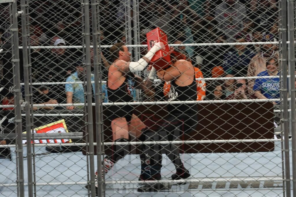 WarGames match: Roman Reigns, Sami Zayn, Jimmy Uso, Jey Uso, and CM Punk vs. Solo Sikoa, Tonga Loa, Tama Tonga, Jacob Fatu, and Bronson Reed at WWE Survivor Series: War Games, at the Rogers Arena in Vancouver, BC, on Saturday, November 30, 2024. Photo by Mike Mastrandrea, https://www.instagram.com/mikemastrandrea_photography