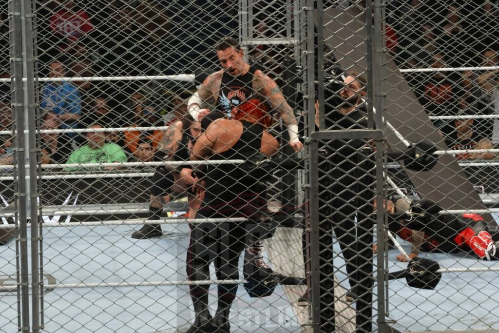 WarGames match: Roman Reigns, Sami Zayn, Jimmy Uso, Jey Uso, and CM Punk vs. Solo Sikoa, Tonga Loa, Tama Tonga, Jacob Fatu, and Bronson Reed at WWE Survivor Series: War Games, at the Rogers Arena in Vancouver, BC, on Saturday, November 30, 2024. Photo by Mike Mastrandrea, https://www.instagram.com/mikemastrandrea_photography