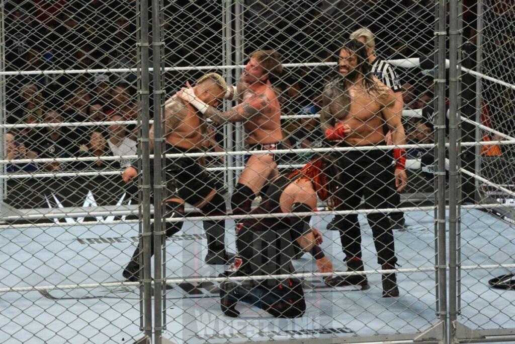 WarGames match: Roman Reigns, Sami Zayn, Jimmy Uso, Jey Uso, and CM Punk vs. Solo Sikoa, Tonga Loa, Tama Tonga, Jacob Fatu, and Bronson Reed at WWE Survivor Series: War Games, at the Rogers Arena in Vancouver, BC, on Saturday, November 30, 2024. Photo by Mike Mastrandrea, https://www.instagram.com/mikemastrandrea_photography