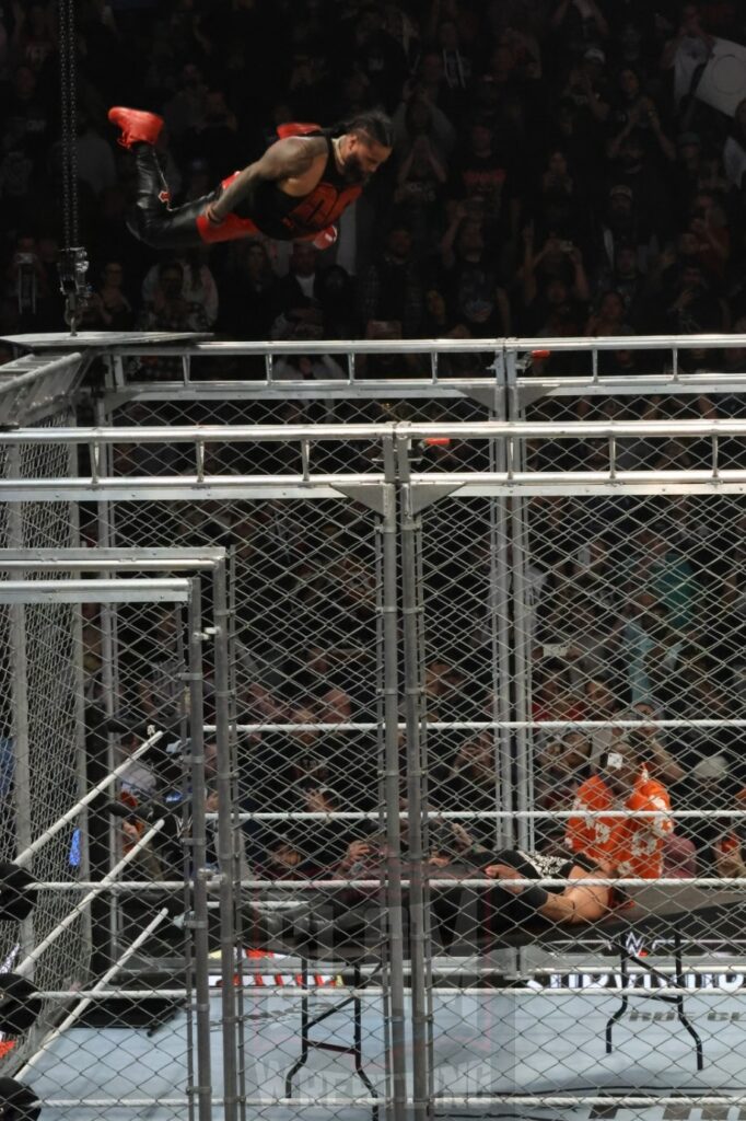 WarGames match: Roman Reigns, Sami Zayn, Jimmy Uso, Jey Uso, and CM Punk vs. Solo Sikoa, Tonga Loa, Tama Tonga, Jacob Fatu, and Bronson Reed at WWE Survivor Series: War Games, at the Rogers Arena in Vancouver, BC, on Saturday, November 30, 2024. Photo by Mike Mastrandrea, https://www.instagram.com/mikemastrandrea_photography