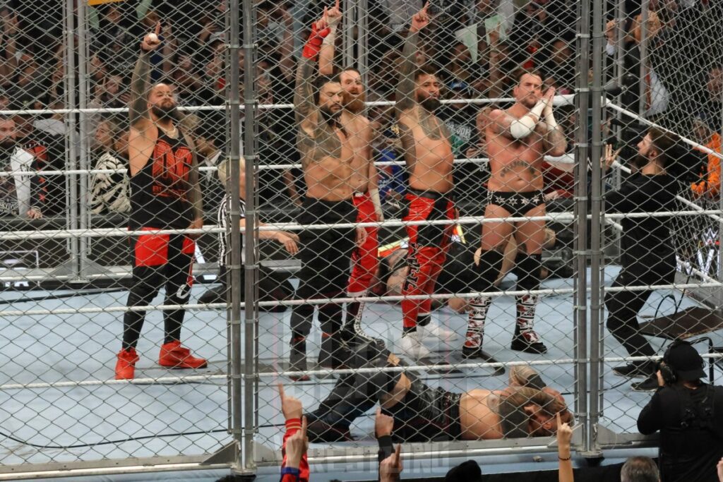 WarGames match: Roman Reigns, Sami Zayn, Jimmy Uso, Jey Uso, and CM Punk vs. Solo Sikoa, Tonga Loa, Tama Tonga, Jacob Fatu, and Bronson Reed at WWE Survivor Series: War Games, at the Rogers Arena in Vancouver, BC, on Saturday, November 30, 2024. Photo by Mike Mastrandrea, https://www.instagram.com/mikemastrandrea_photography