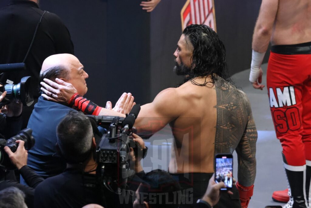 Post-match, Paul Heyman and Roman Reigns at WWE Survivor Series: War Games, at the Rogers Arena in Vancouver, BC, on Saturday, November 30, 2024. Photo by Mike Mastrandrea, https://www.instagram.com/mikemastrandrea_photography