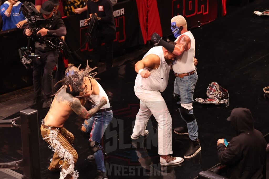 ROH World Tag Team Championship Texas Bullrope Match: The Sons of Texas (Dustin Rhodes & Sammy Guevara) (c) vs The Righteous (Vincent & Dutch) at Ring of Honor's Final Battle on Friday, December 20, 2024, at the Hammerstein Ballroom in New York, New York. Photo by George Tahinos, georgetahinos.smugmug.com