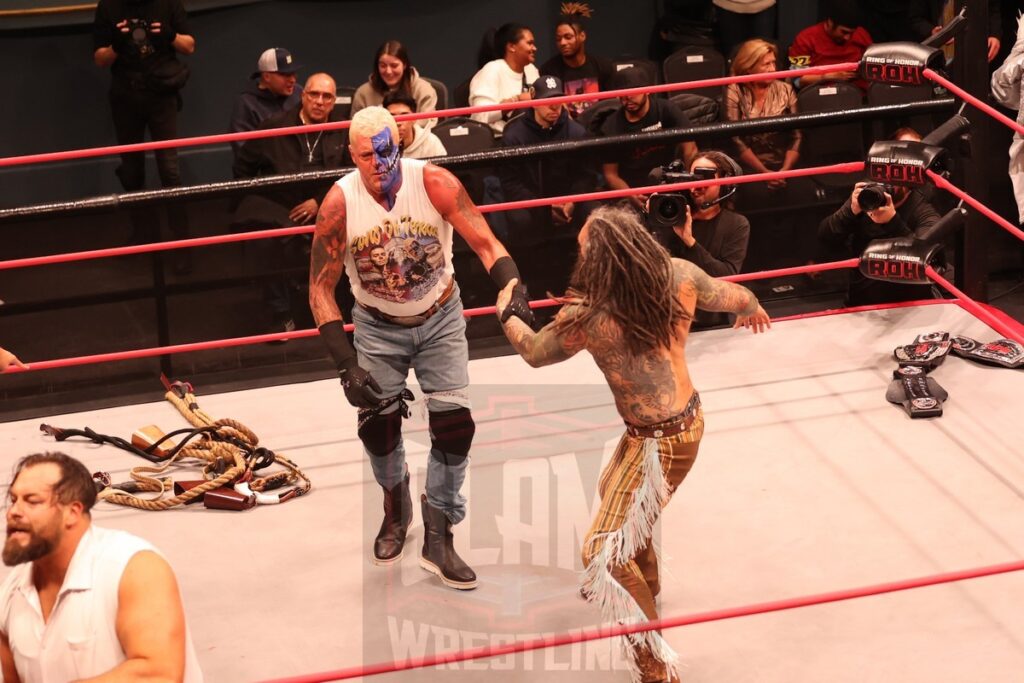 ROH World Tag Team Championship Texas Bullrope Match: The Sons of Texas (Dustin Rhodes & Sammy Guevara) (c) vs The Righteous (Vincent & Dutch) at Ring of Honor's Final Battle on Friday, December 20, 2024, at the Hammerstein Ballroom in New York, New York. Photo by George Tahinos, georgetahinos.smugmug.com