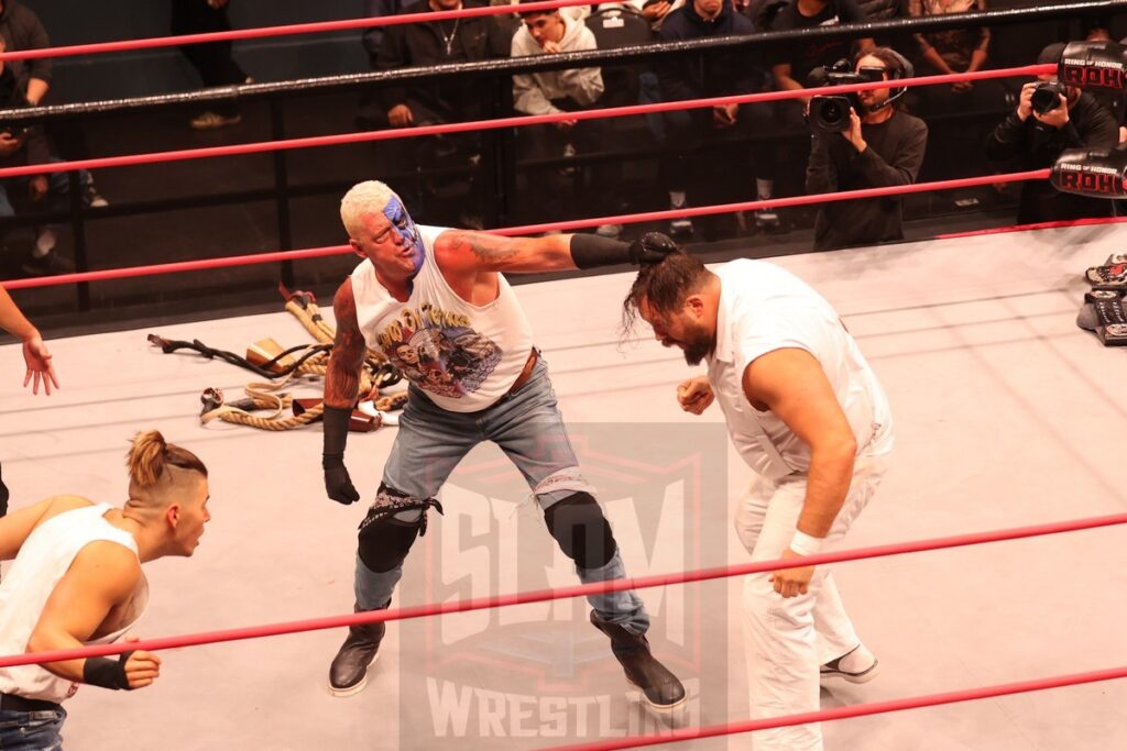 ROH World Tag Team Championship Texas Bullrope Match: The Sons of Texas (Dustin Rhodes & Sammy Guevara) (c) vs The Righteous (Vincent & Dutch) at Ring of Honor's Final Battle on Friday, December 20, 2024, at the Hammerstein Ballroom in New York, New York. Photo by George Tahinos, georgetahinos.smugmug.com