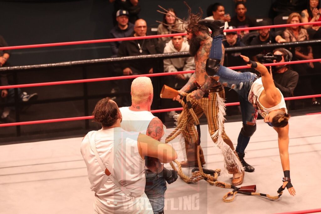 ROH World Tag Team Championship Texas Bullrope Match: The Sons of Texas (Dustin Rhodes & Sammy Guevara) (c) vs The Righteous (Vincent & Dutch) at Ring of Honor's Final Battle on Friday, December 20, 2024, at the Hammerstein Ballroom in New York, New York. Photo by George Tahinos, georgetahinos.smugmug.com