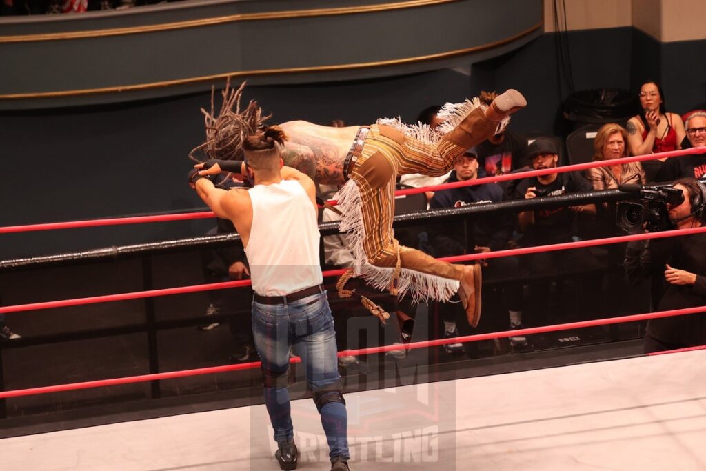 ROH World Tag Team Championship Texas Bullrope Match: The Sons of Texas (Dustin Rhodes & Sammy Guevara) (c) vs The Righteous (Vincent & Dutch) at Ring of Honor's Final Battle on Friday, December 20, 2024, at the Hammerstein Ballroom in New York, New York. Photo by George Tahinos, georgetahinos.smugmug.com