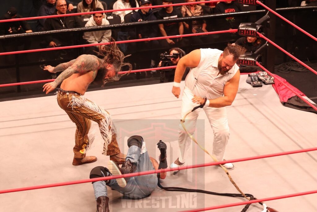 ROH World Tag Team Championship Texas Bullrope Match: The Sons of Texas (Dustin Rhodes & Sammy Guevara) (c) vs The Righteous (Vincent & Dutch) at Ring of Honor's Final Battle on Friday, December 20, 2024, at the Hammerstein Ballroom in New York, New York. Photo by George Tahinos, georgetahinos.smugmug.com