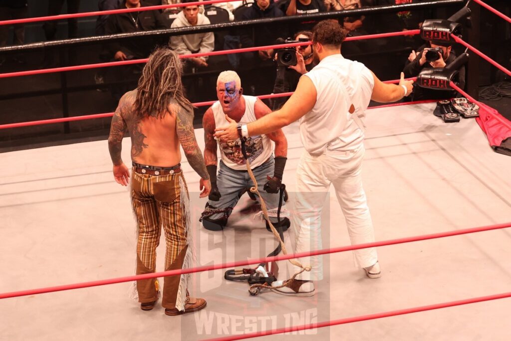 ROH World Tag Team Championship Texas Bullrope Match: The Sons of Texas (Dustin Rhodes & Sammy Guevara) (c) vs The Righteous (Vincent & Dutch) at Ring of Honor's Final Battle on Friday, December 20, 2024, at the Hammerstein Ballroom in New York, New York. Photo by George Tahinos, georgetahinos.smugmug.com