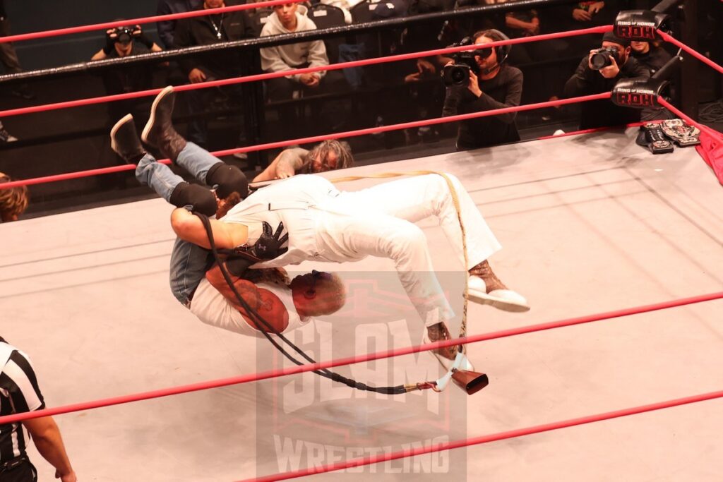 ROH World Tag Team Championship Texas Bullrope Match: The Sons of Texas (Dustin Rhodes & Sammy Guevara) (c) vs The Righteous (Vincent & Dutch) at Ring of Honor's Final Battle on Friday, December 20, 2024, at the Hammerstein Ballroom in New York, New York. Photo by George Tahinos, georgetahinos.smugmug.com