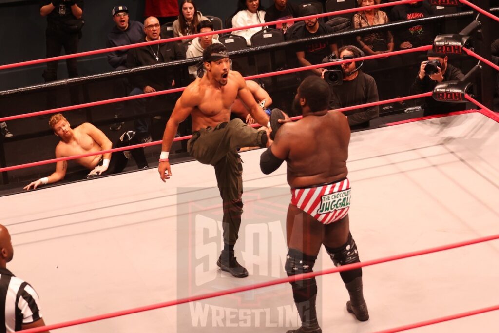 ROH World TV Championship Survival of the Fittest match: Komander (with Alex Abrahantes) vs Brian Cage (c) vs Willie Mack vs Mark Davis vs AR Fox vs and Blake Christian at Ring of Honor's Final Battle on Friday, December 20, 2024, at the Hammerstein Ballroom in New York, New York. Photo by George Tahinos, georgetahinos.smugmug.com