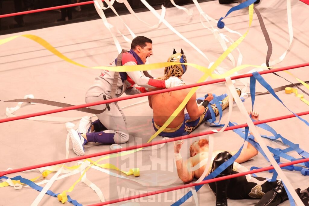 Komander (with Alex Abrahantes) wins the ROH World TV title in a Survival of the Fittest match at Ring of Honor's Final Battle on Friday, December 20, 2024, at the Hammerstein Ballroom in New York, New York. Photo by George Tahinos, georgetahinos.smugmug.com