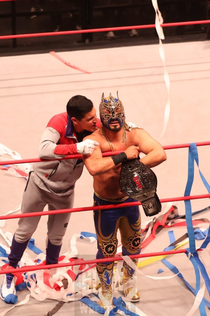 Komander (with Alex Abrahantes) wins the ROH World TV title in a Survival of the Fittest match at Ring of Honor's Final Battle on Friday, December 20, 2024, at the Hammerstein Ballroom in New York, New York. Photo by George Tahinos, georgetahinos.smugmug.com