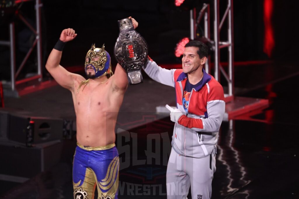 Komander (with Alex Abrahantes) wins the ROH World TV title in a Survival of the Fittest match at Ring of Honor's Final Battle on Friday, December 20, 2024, at the Hammerstein Ballroom in New York, New York. Photo by George Tahinos, georgetahinos.smugmug.com