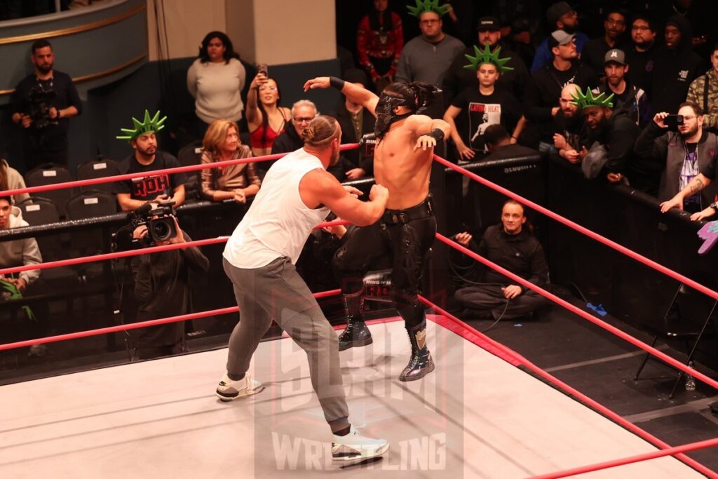 Bandido makes the save during the ROH World Championship Match: Chris Jericho (c) (with Bryan Keith and Big Bill) vs Matt Cardona at Ring of Honor's Final Battle on Friday, December 20, 2024, at the Hammerstein Ballroom in New York, New York. Photo by George Tahinos, georgetahinos.smugmug.com