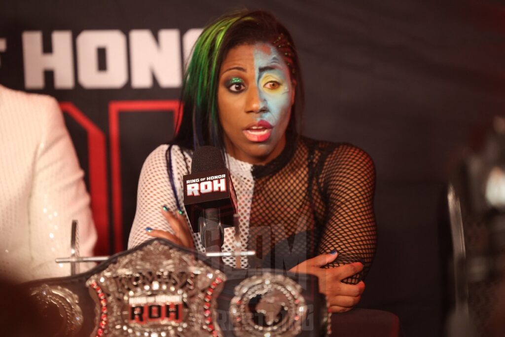 ROH World Women's Champion Athena at the post-show press conference after Ring of Honor's Final Battle on Friday, December 20, 2024, at the Hammerstein Ballroom in New York, New York. Photo by George Tahinos, georgetahinos.smugmug.com