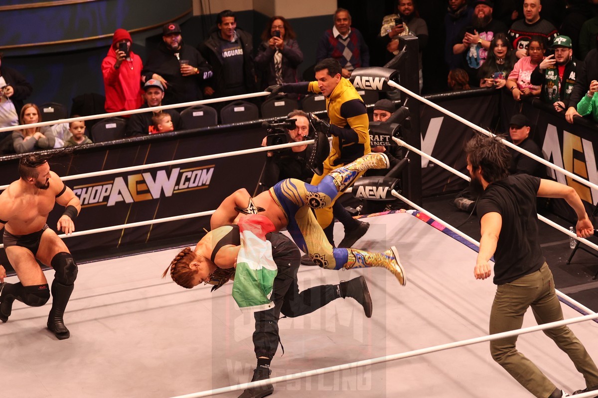 A post-match brawl after Komander vs Claudio Castagnoli at AEW Dynamite, at the Hammerstein Ballroom in New York, New York, taped on Sunday, December 22, and airing on Wednesday, December 25, 2024. Photo by George Tahinos, georgetahinos.smugmug.com