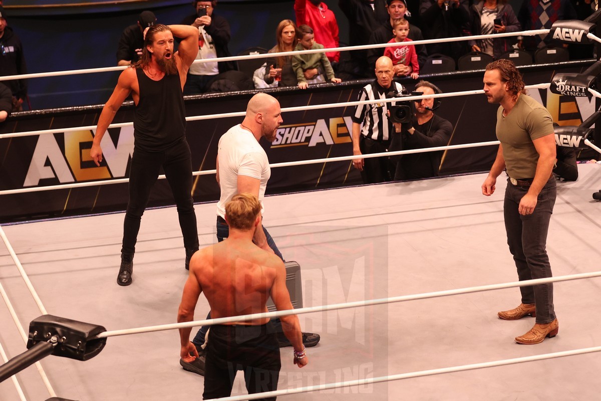 Claudio Castagnoli is surrounded at AEW Dynamite, at the Hammerstein Ballroom in New York, New York, taped on Sunday, December 22, and airing on Wednesday, December 25, 2024. Photo by George Tahinos, georgetahinos.smugmug.com