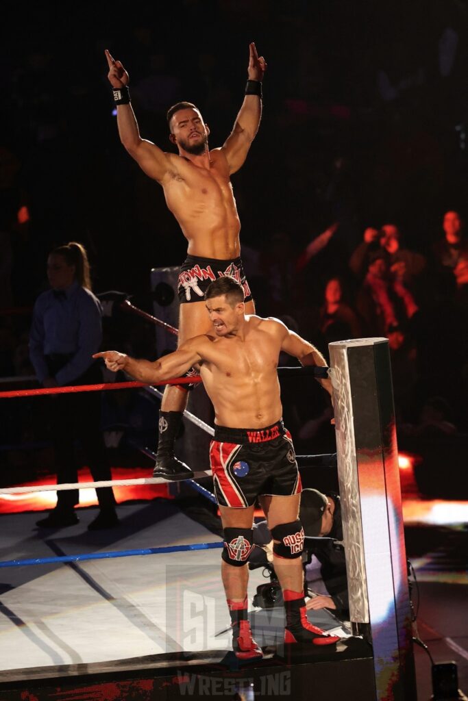 Austin Theory & Grayson Waller in a dark match at WWE Saturday Night's Main Event on Saturday, December 14, 2024, at the Nassau Veterans Memorial Coliseum in Uniondale, New York. Photo by George Tahinos, georgetahinos.smugmug.com