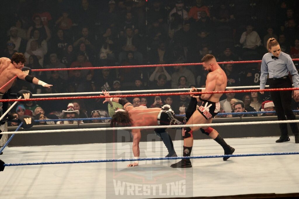 The Motor City Machine Guns (Alex Shelley & Chris Sabin) vs Austin Theory & Grayson Waller in a dark match at WWE Saturday Night's Main Event on Saturday, December 14, 2024, at the Nassau Veterans Memorial Coliseum in Uniondale, New York. Photo by George Tahinos, georgetahinos.smugmug.com