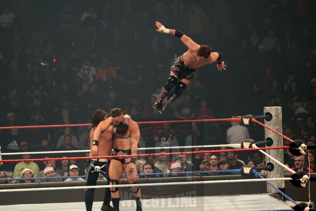 The Motor City Machine Guns (Alex Shelley & Chris Sabin) vs Austin Theory & Grayson Waller in a dark match at WWE Saturday Night's Main Event on Saturday, December 14, 2024, at the Nassau Veterans Memorial Coliseum in Uniondale, New York. Photo by George Tahinos, georgetahinos.smugmug.com