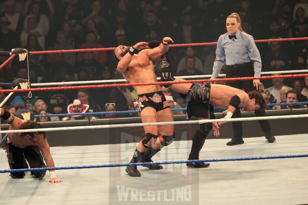 The Motor City Machine Guns (Alex Shelley & Chris Sabin) vs Austin Theory & Grayson Waller in a dark match at WWE Saturday Night's Main Event on Saturday, December 14, 2024, at the Nassau Veterans Memorial Coliseum in Uniondale, New York. Photo by George Tahinos, georgetahinos.smugmug.com