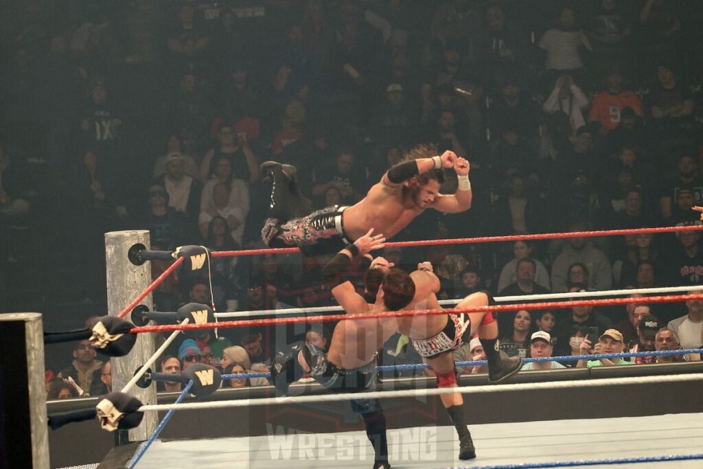 The Motor City Machine Guns (Alex Shelley & Chris Sabin) vs Austin Theory & Grayson Waller in a dark match at WWE Saturday Night's Main Event on Saturday, December 14, 2024, at the Nassau Veterans Memorial Coliseum in Uniondale, New York. Photo by George Tahinos, georgetahinos.smugmug.com