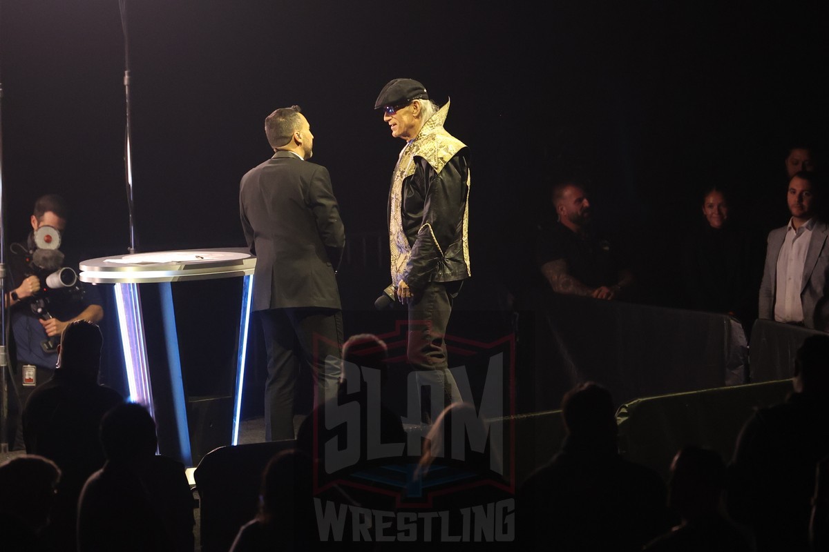 Joe Tessitore and Jesse “The Body” Ventura at WWE Saturday Night's Main Event on Saturday, December 14, 2024, at the Nassau Veterans Memorial Coliseum in Uniondale, New York. Photo by George Tahinos, georgetahinos.smugmug.com