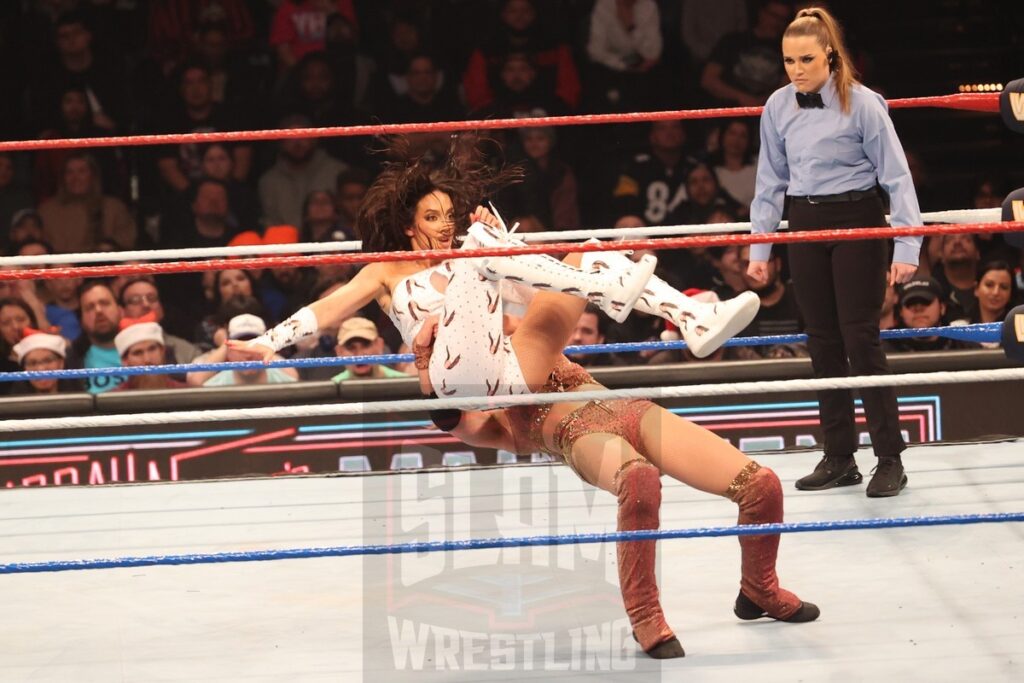 Women's United States Championship Tournament Final: Chelsea Green (w/ Piper Niven) vs. Michin at WWE Saturday Night's Main Event on Saturday, December 14, 2024, at the Nassau Veterans Memorial Coliseum in Uniondale, New York. Photo by George Tahinos, georgetahinos.smugmug.com