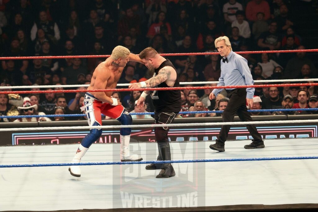 Undisputed WWE Championship Match: Kevin Owens vs. Cody Rhodes (c) at WWE Saturday Night's Main Event on Saturday, December 14, 2024, at the Nassau Veterans Memorial Coliseum in Uniondale, New York. Photo by George Tahinos, georgetahinos.smugmug.com