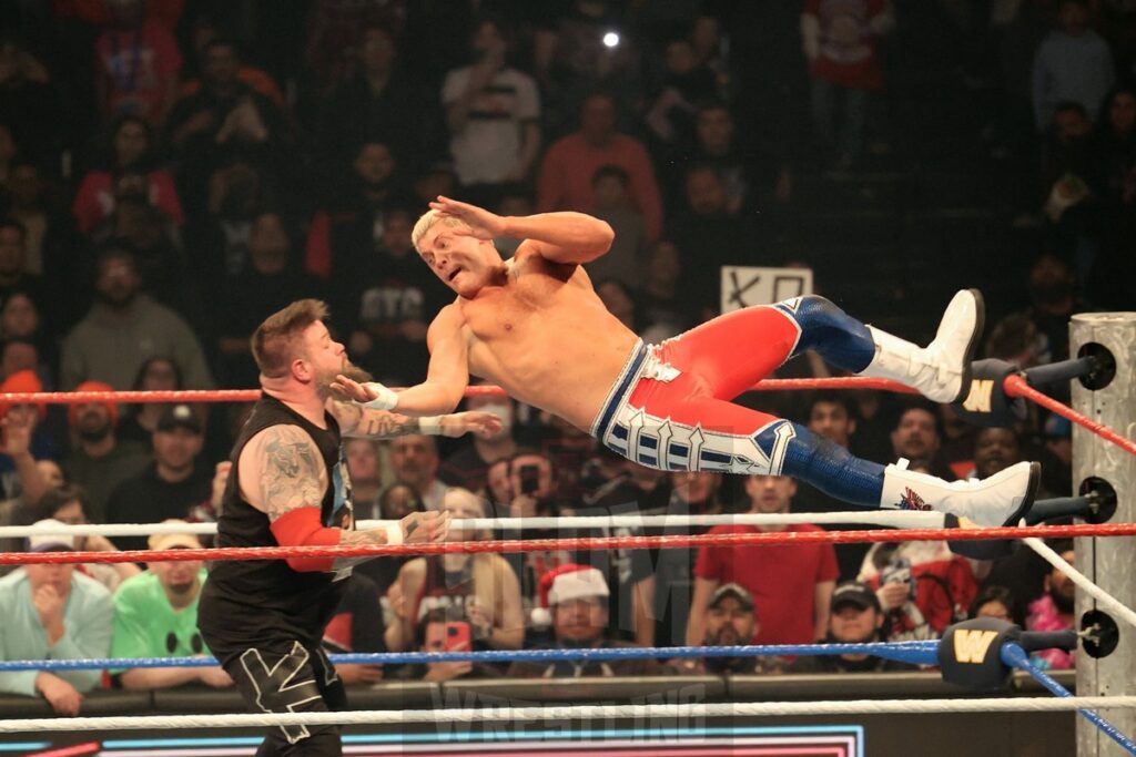 Undisputed WWE Championship Match: Kevin Owens vs. Cody Rhodes (c) at WWE Saturday Night's Main Event on Saturday, December 14, 2024, at the Nassau Veterans Memorial Coliseum in Uniondale, New York. Photo by George Tahinos, georgetahinos.smugmug.com