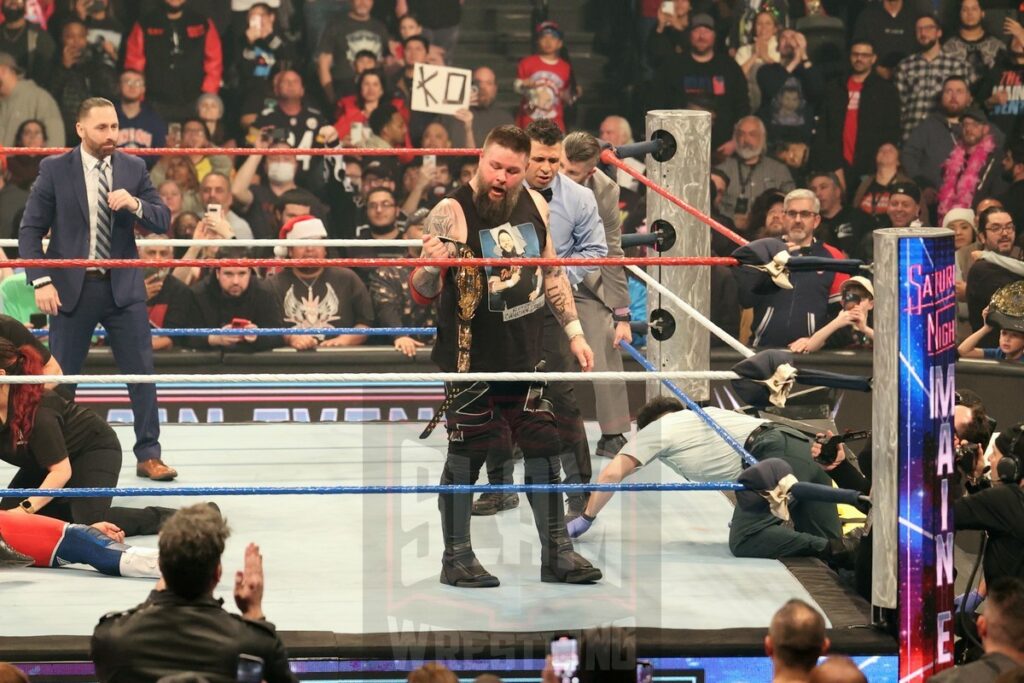 Post-match, Kevin Owens attacks Cody Rhodes at WWE Saturday Night's Main Event on Saturday, December 14, 2024, at the Nassau Veterans Memorial Coliseum in Uniondale, New York. Photo by George Tahinos, georgetahinos.smugmug.com