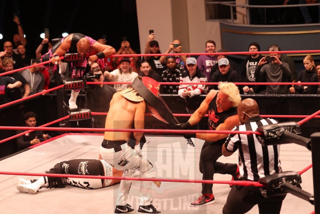 Jeff Jarrett uses his guitar during Jay Lethal vs Q.T. Marshall at Ring of Honor's Final Battle on Friday, December 20, 2024, at the Hammerstein Ballroom in New York, New York. Photo by George Tahinos, georgetahinos.smugmug.com