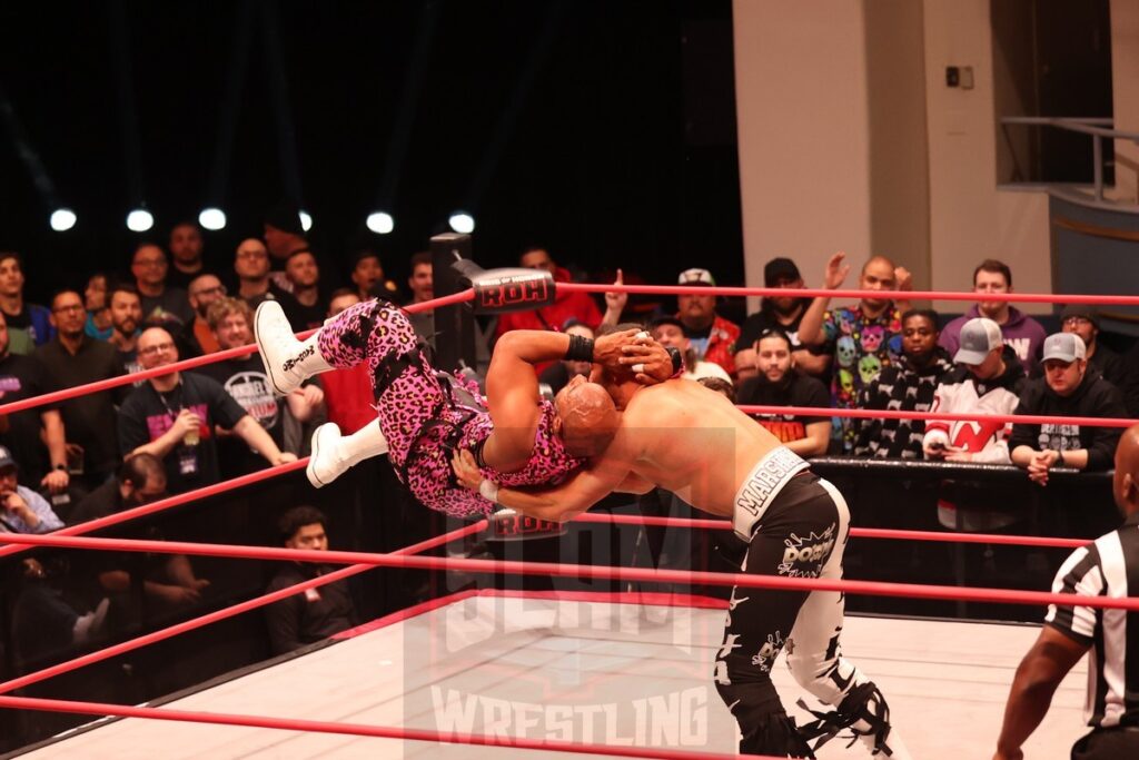 Jay Lethal (with Karen Jarrett and Sonjay Dutt) vs Q.T. Marshall (with Aaron Solo and Carolyn Fazio) at Ring of Honor's Final Battle on Friday, December 20, 2024, at the Hammerstein Ballroom in New York, New York. Photo by George Tahinos, georgetahinos.smugmug.com