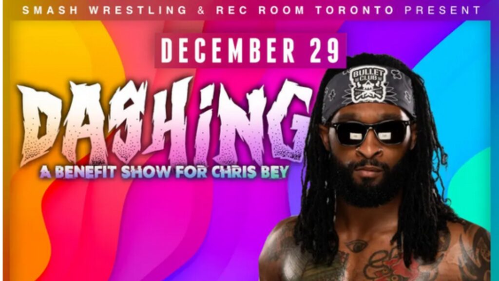 Promo poster for Chris Bey benefit show on December 29th, 2024 put on by Smash Wrestling.