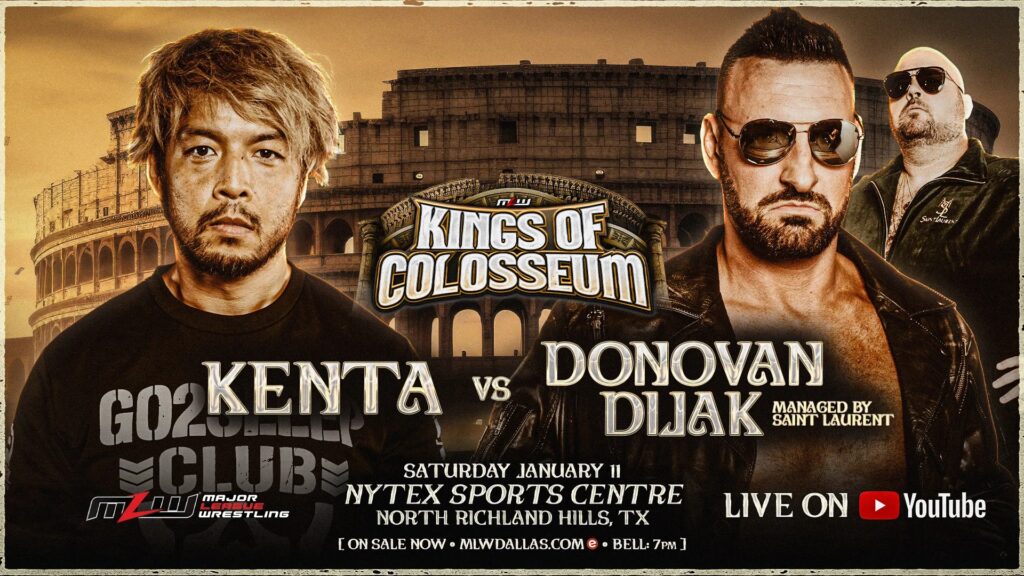 Poster for Kenta vs. Dijak at Kings of Colosseum Jan. 11 in Texas. Photo from MLW.