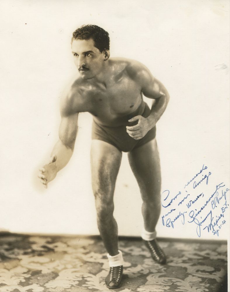 A posed photo of Jimmy El Pulpo autographed to fellow wrestler Roland "Speedy" Warren, from the Estate of Roland Warren