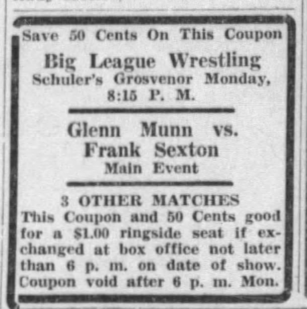 Glenn Munn vs Frank Sexton, Sep. 10, 1934.