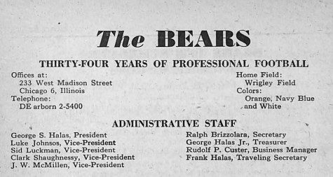 Jim McMillen as a part of the Chicago Bears management team, 1953.