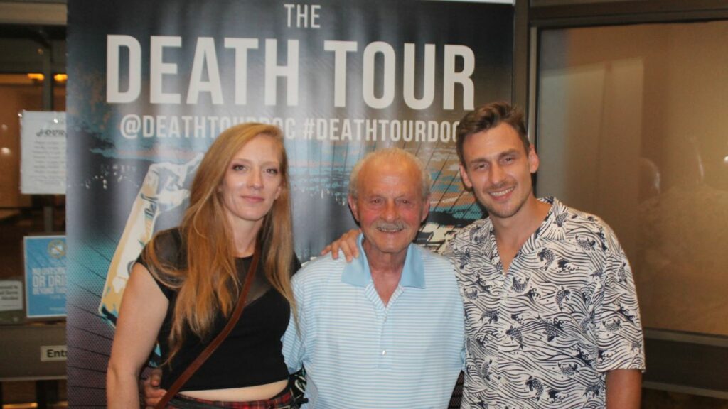 McKenrose the Scottish Warrior (Sarah McNicoll), Tony Condello and director Stephan Peterson at a screening of The Death Tour in Toronto on August 2, 2024. Photo by Greg Oliver