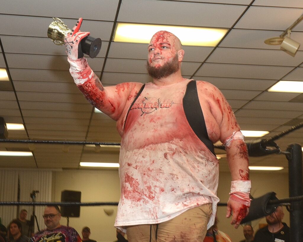 Tommy Trainwreck wins the Murder City Death Match Cup at Horror Slam at the Elk's Lodge on September 13, 2024.