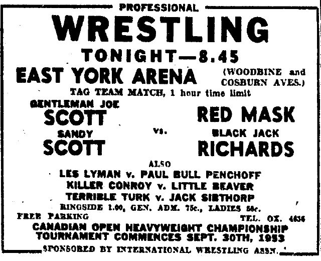 East York Arena in Toronto, September 23, 1953