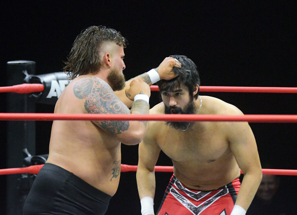 Wheeler Yuta and Beef at AEW Collision on October 4 2024 in Toledo, Ohio. Photo by Brad McFarlin. 