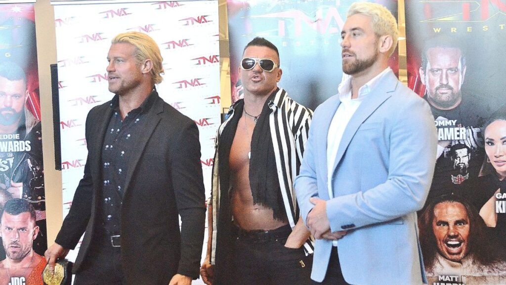 Nic Nemeth, Frankie Kazarian, and Joe Hendry at TNA Bound for Glory Press Conference in Detroit on October 24, 2024. Photo by Brad McFarlin.