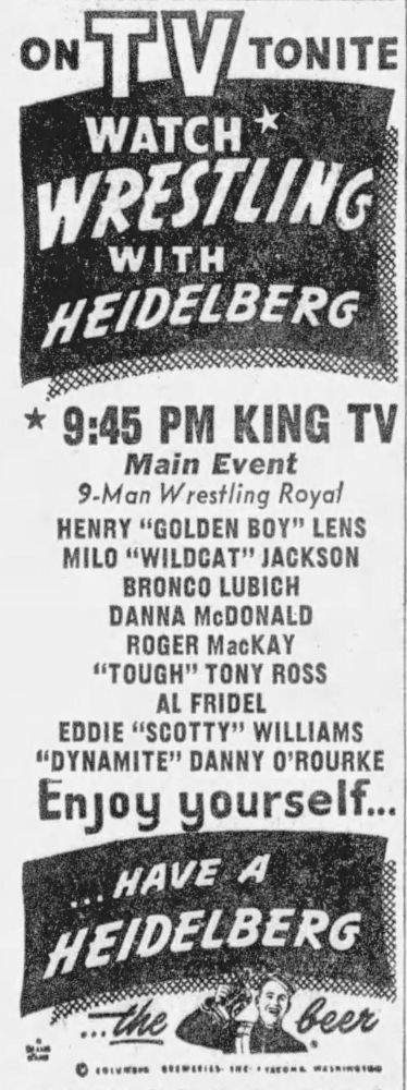 A 1954 ad for the Seattle wrestling TV show.